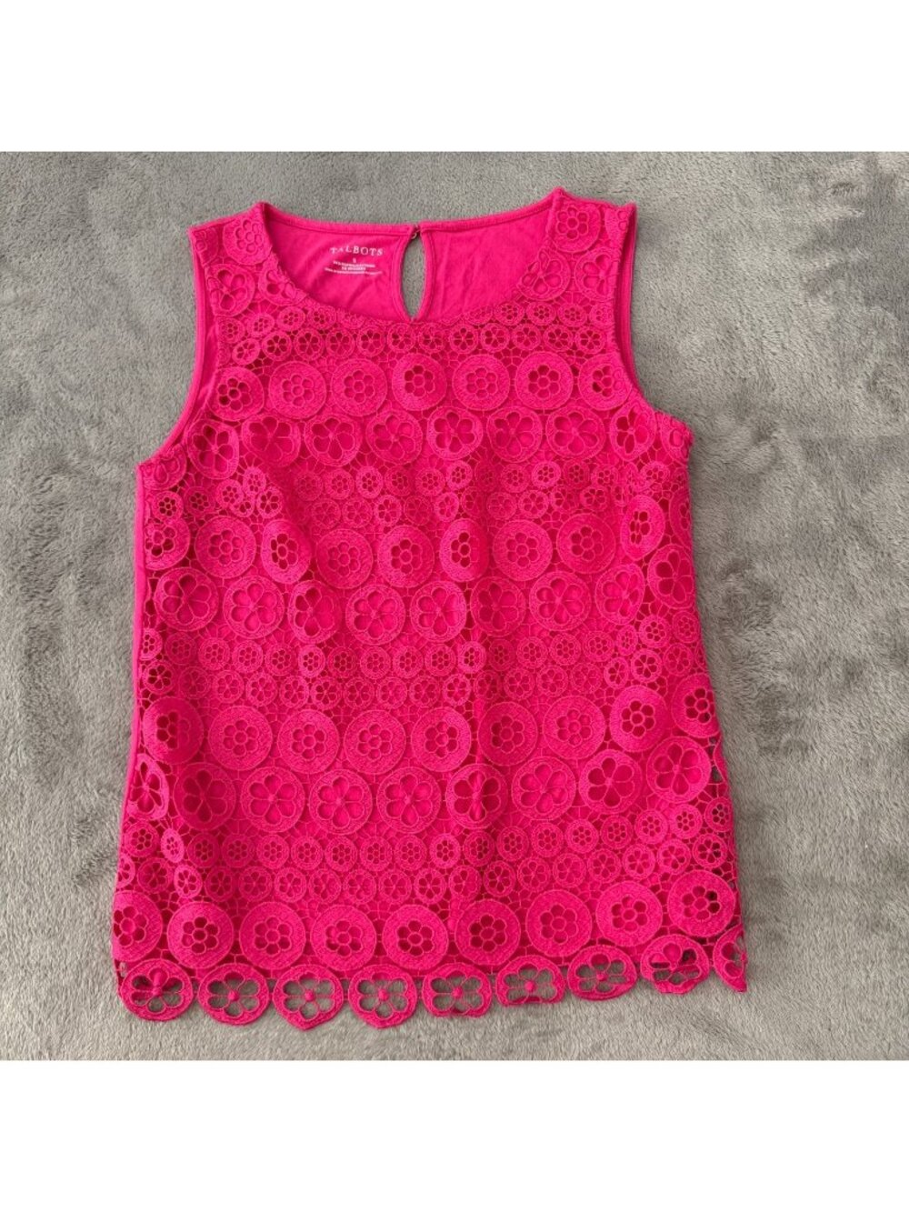 Talbots Pink Sleeveless Blouse Top Lace Crochet Front Womens SMALL